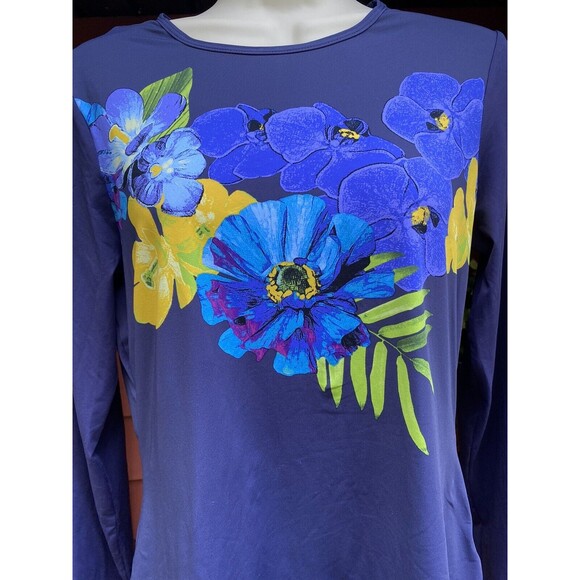 LAND'S END Size S(4-6) RashGuard Swim Shirt UPF Cover Up Tee Purple Blue Floral - Picture 3 of 5